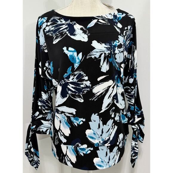 NEW The Limited Blue Floral Print Blouse top 3/4 Open Sleeve Office MEDIUM $69 - Picture 1 of 4